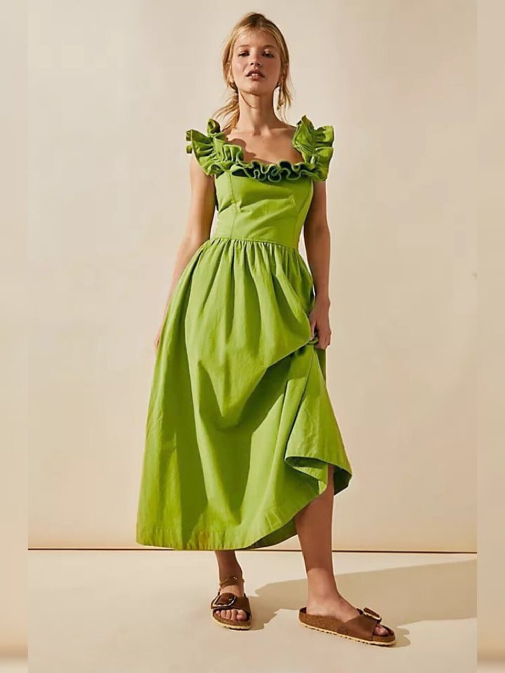 Free people Ruffle It Up Midi Dress XS 2 Women's Casual Square Neck NEW 46535